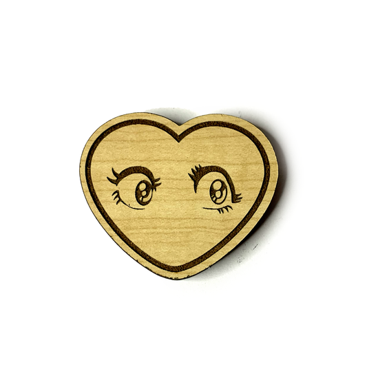 Anime eyes Heart Wood Pin