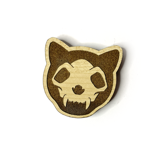 Skull Cat Wood Pin