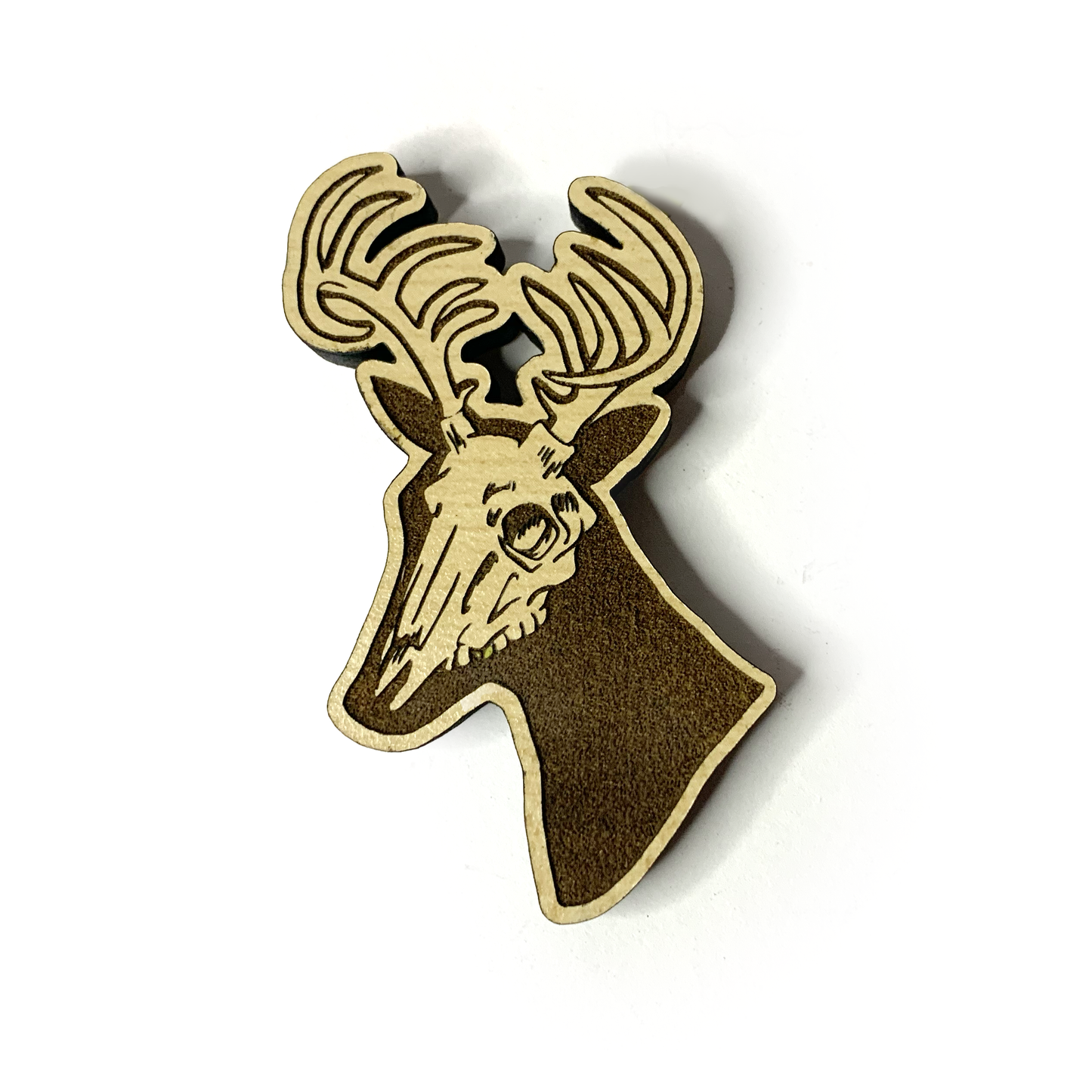 Deer Skull Wood Pin