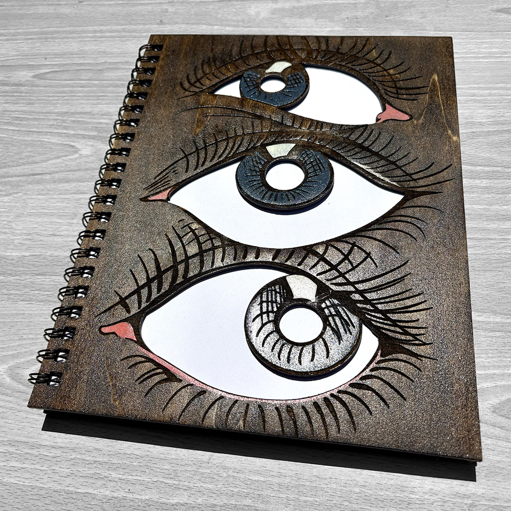 Eye Laser Engraved Wood Sketchbook