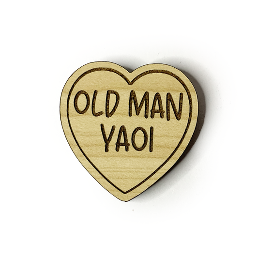 Old Man Yaoi Heart Wood Pin