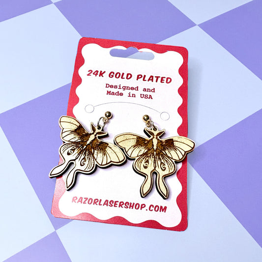 Lunar Moth Wood Earrings
